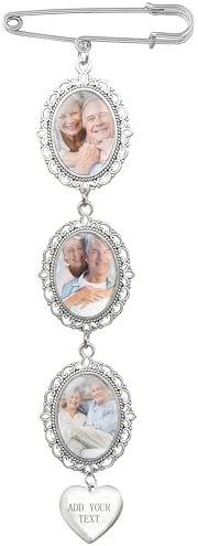 WERWAES Memorial Anhänger Brautstrauß Foto Brosche, Personalisierte Charm Pins Brosche Hochzeit Andenken, Geschenk für Frauen Mama Papa, Personalisiert mit Fotos und Text