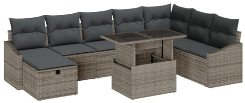 vidaXL Garten-Sofa-Set 9 pcs Grau Poly-Rattan, Garten- und Terrassen-Lounge-Set, modernes Sofa, haltbare Möbel, rechteckige Patio, wetterbeständige Sitzgelegenheit