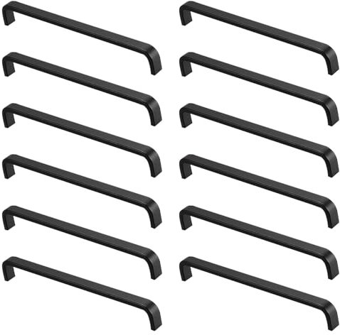 12 Piezas Negro Armario Manija, Cocina Cajón Puerta Manijas, Gabinete Tiradores con Tornillos, Reemplazo de Aleación de Aluminio Manija para Dormitorio Baño Muebles Armario Vestidor ( 256mm)