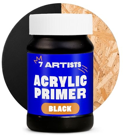 7 Artists Acrylic Primer Schwarz 100 ml – Acryl Gesso Grundierung für Leinwand, Holz, Papier, Stein | Primer Acryl Grundfarben | Acrylic Gesso für Acrylfarben, Ölfarben, Aquarellfarben