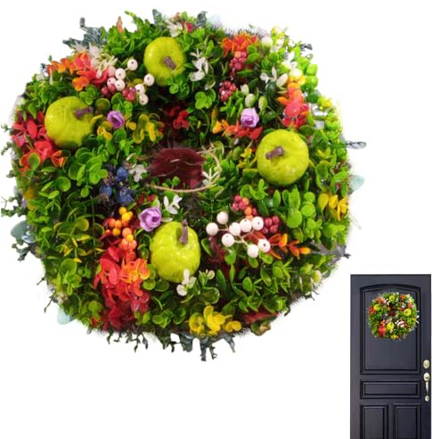 Kunstkranz Künstlich Türkranz, Ø 45cm Herbstkranz Deko Wandkranz Groß Außen Dekokranz für Haustür, Hochzeit, Garten, Fenster