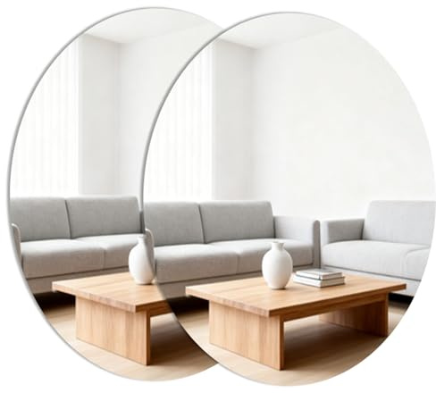 wintfarm Self Adhesive Mirror Tiles,2 Pcs 40x30cm (2mm Thick) Oval Mirror, Stick On Mirrors For Walls,Acrylic Stick On Mirrors For Wardrobe Doors Bathroom Livingroom Bedroom Decor