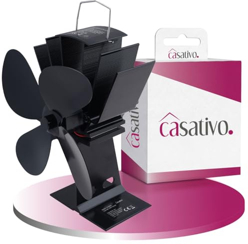 Casativo Kaminventilator Effizient & stromlos aus Aluminium, schwarz, mit 4 Lüfterblättern – leise, energiesparend & für Temperaturen 65°C bis 345°C