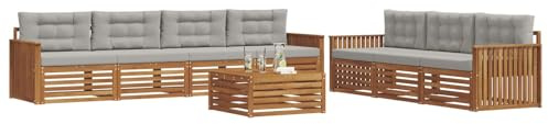 vidaXL Outdoor-Sofagarnitur mit Kissen 8 pcs Natürlich und Hellgrau, Gartenlounge, modernes Outdoor-Sofa-Set, langlebige Terrassenmöbel, Bequeme Sitzmöglichkeiten