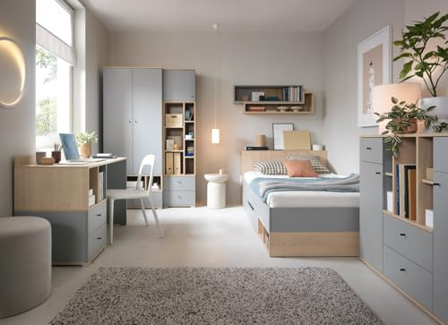 QMM Jugendzimmer Kinderzimmer komplett ORIEL Set B Schrank Kommode Schreibtisch Bett 120x200 Regal