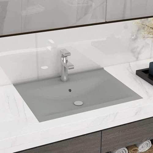 Lumanois Lavabo avec Trou de Robinet Gris Clair Mat 60x46 cm Céramique Plomberie Gris,147026