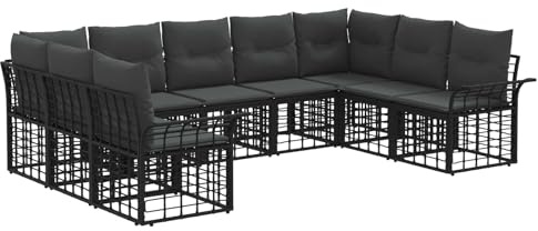 vidaXL Outdoor-Sofagarnitur 9 pcs Schwarz und Dunkelgrau Polyester, Moderne Garten-Sofa-Ecke, wetterfest, mit verstellbaren Füßen, rustikaler Stil, für die Terrasse