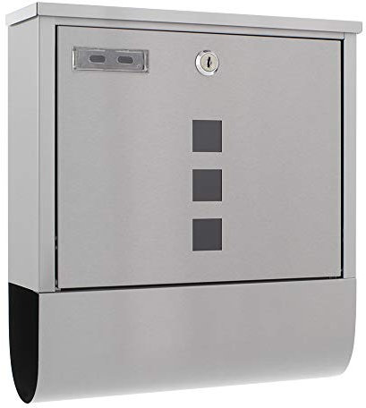 Rottner Costa Inox Briefkasten Edelstahl Zylinderschloss 2 Schlüssel Türöffnungsstopp Zeitungsrolle Namensschildhalter Sichtfenster Befestigungsmaterial
