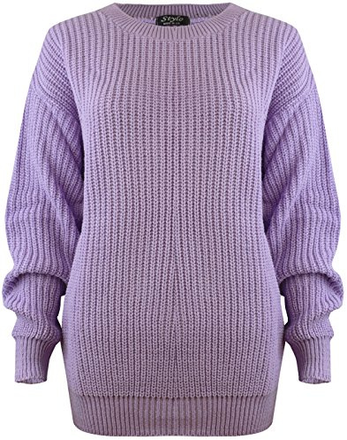 SA Fashions® Oversized New Ladies Womens Chunky Baggy Jumper Knitted Sweater Thick Top S-XL 8-18 (LXL (16-18), Lilac)