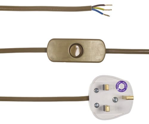 3 Core Table Lamp Pre Made Cable with Inline Switch 2.5 Meters (Gold)