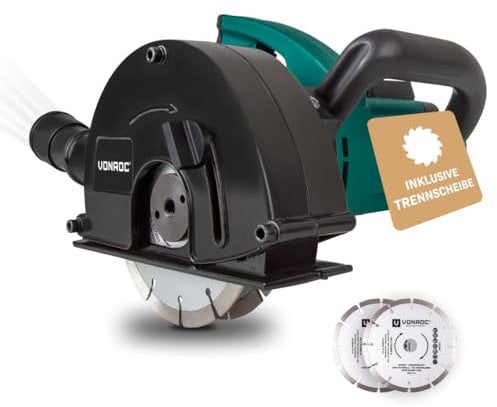 VONROC Scanalatrice da Muro 1700W - 10m - 15 bar | Universale DIN/EURO/ORION - 2 Dischi Taglio, 14-29mm Larghezza, 5-40mm Profondità - Soft Start, Aspirapolvere, Impugnatura Morbida