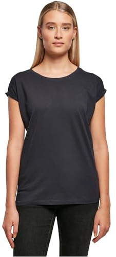 Build Your Brand Damen T-Shirt Ladies Extended Shoulder Tee, lang geschnittenes T-Shirt für Frauen, Baumwolle, Navy, 4XL