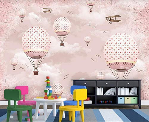 Wallpaper 3D Wall MuralCartoon Pink Girl Heart hot air Balloon Background wall430cm×300cm