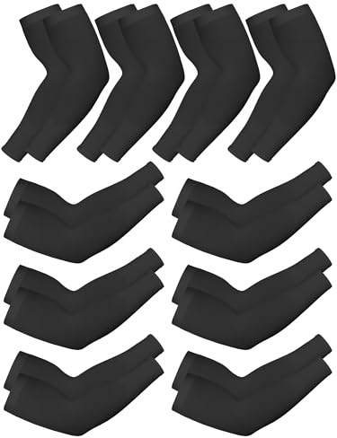 Boao 10 Pairs UV Arm Sleeve for Men Women Cooling Tattoo Cover up Compression Sun Protection Sleeves for Outdoor Activities(Fresh Black,13-15.5'' Length)