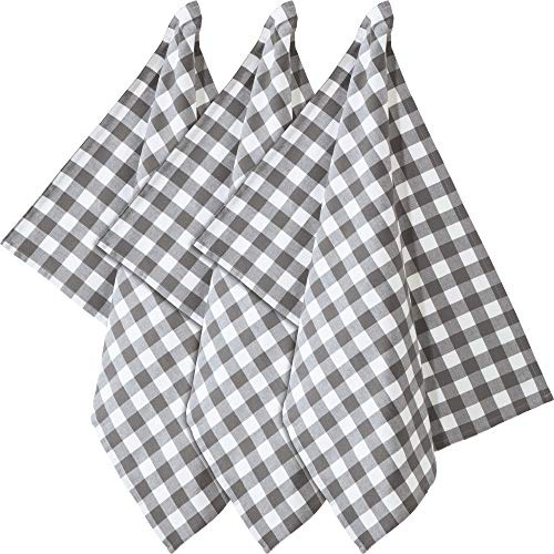 REDBEST Geschirrtuch, Küchentücher, Trockentuch karo grau 3er-Pack, 100% Baumwolle - mit Aufhängung, strapazierstark und saugstark - Größe 50x70 cm