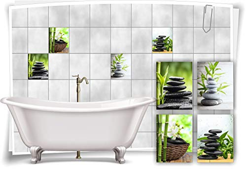 Medianlux Fliesen-Aufkleber SPA Wellness Bambus Steine Blüten Blätter Grün Schwarz Bad WC Deko Digitaldruck Sticker, 20x25cm fp5p330h-99366