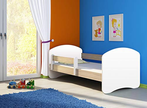 CLAMARO 'Fantasia Basic' 180 x 80 Kinderbett Set inkl. Matratze und Lattenrost, mit verstellbarem Rausfallschutz und Kantenschutzleisten - Farbe: Weiß/Eiche