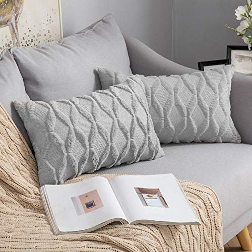 MIULEE Kissenbezüge 2er Set Wolle Sofakissen Sanft Dekokissen Weich Kissenbezug Couchkissen Dekorativ Zierkissenbezug für Sofa Bett Wohnzimmer Schlafzimmer klassischer Style Hellgrau 30x50cm