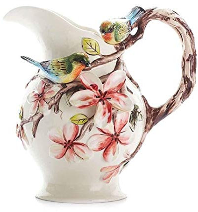 Vase Deko Blumen und Vögel Geprägte Keramik Blumenvase Super großen Hydroponics Krug mit Baum AST Griff, Modern Pastoral Land Wohnkultur for Wohnzimmer Tischaufsatz oder Hochzeitsgeschenk