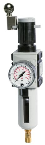 RIEGLER FU 822-4 FUTURA Filterregler mit Polycarbonatbehälter, Schutzkorb und Manometer, Vollautomatisch, Baugröße 1, 0,2-4 bar, G 3/8