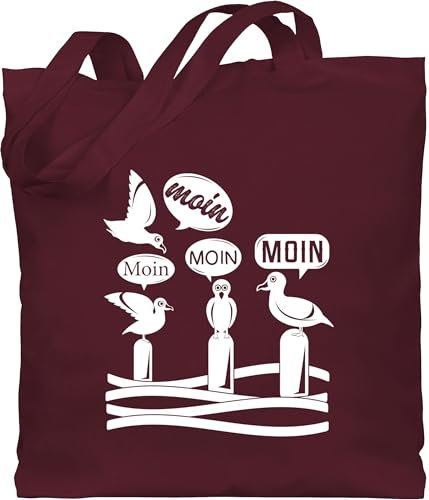 Baumwolltasche - Sprüche Statement - Moin - Möwen - weiß - Unisize - Bordeauxrot - jutebeutel norddeutsch mit aufschrift möwe stoffbeutel statements moein beuteltasche sprüchen hamburg jute