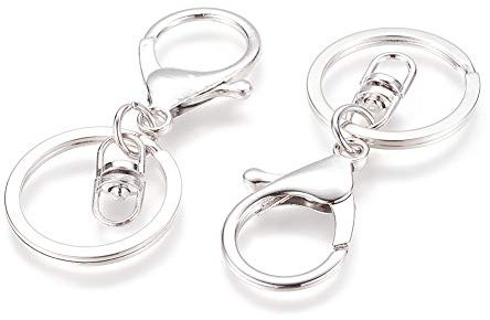 Cheriswelry 100pcs Bulk Keyring Clasps Lobster Claw Clasp Swivel Clasp Split Ring Snap Hook Keychain for Hanging Crafts Jewellery Making, Platinum