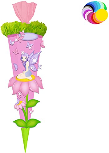 alles-meine.de GmbH Bastelset - Schultüte Farbe & Größe wählbar 70/85 / 100 cm - Schmetterlinge & Elfe - Farbe frei wählbar - Bastelschultüte - Zuckertüte zum selber Bastel..