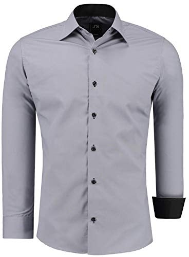 J'S FASHION Herren-Hemd - Slim-Fit - Langarm-Hemd Freizeithemd - Pflegeleicht Bügelleicht - Grau 5XL