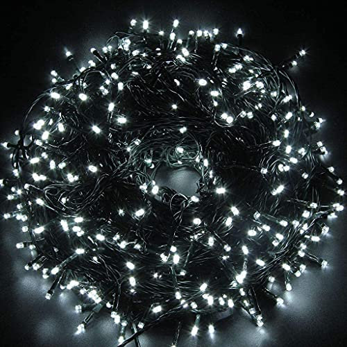 SHATCHI 200 LEDs Fairy String Lights Cool White Indoor/Outdoor Christmas Tree/Home/Party/Wedding/Garden Decorations Green Cable 8 Modes Mains Powered Memory Auto Timer
