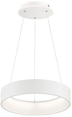 Wofi LED Pendelleuchte dimmbar Hoehenverstellbar Esstischlampe hängend LED Modern Hängelampe Ring weiß, Metall, 31,5W 2500Lm warmweiß, DxH 45x150 cm, 11489