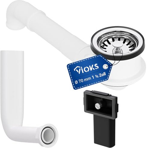 VIOKS Vanne de vidange pour évier de cuisine en céramique 70 mm - Accessoires pour évier de cuisine - Passoire d'évier/évier - Accessoires pour évier en acier inoxydable