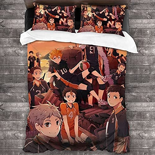 ANSSON Haikyuu Kinder Bettwäsche Anime Mikrofaser Bettbezug Mit Reißverschluss,Karasuno High School Fanartikel Bettwäsche-Sets Kissenbezug (135x200cm, Haikyuu3)