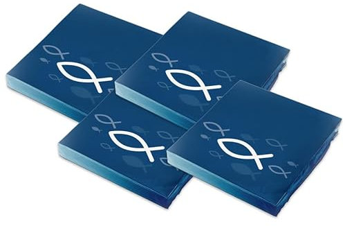 itenga Servietten Papier Fisch 30 x 30 cm 3-lagig 80 Stück für Taufe Kommunion Konfirmation Jungen und Mädchen (blau)