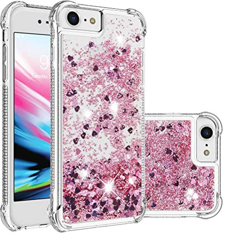 COTDINFOR Compatible avec iPhone SE 2022 Coque Liquide Cover Bling Briller Sparkle Floating Antichoc Protective Silicone TPU Étui Housse pour Phone 6/7 / 8 / SE 2020 TPU Love Rose Gold YBWTLS.