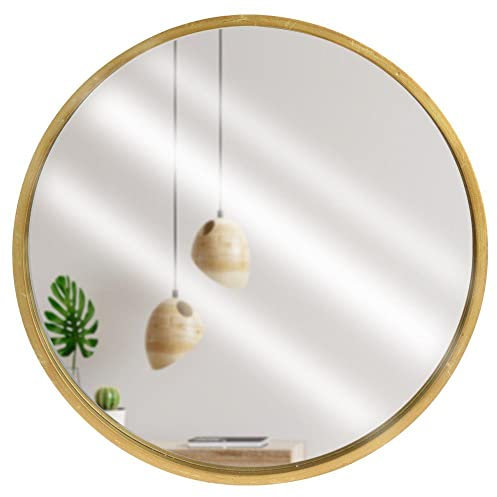 Vilde Runder Spiegel 50 cm - Gold Holzrahmen - Dekorativ Für Büro, Restaurant, Salon - Modernes Design - Wandspiegel Rund Ideal Für Wohnzimmer, Flur, Schlafzimmer - Klassische & Moderne Innenräume