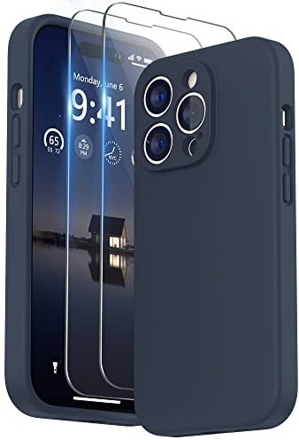 SURPHY Compatible with iPhone 14 Pro Max Case with Screen Protector, Liquid Silicone Protection for Each Lens Shockproof Thickened Rubber for iPhone 14 Pro Max 6.7 inch 2022, Midnight Blue
