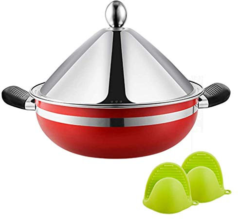 Auflaufformen mit Deckel, mehrlagig plattierte Edelstahl-Tajine, Koch-Tajine, mittelgroße, bleifreie Tangine mit Silikonhandschuhen