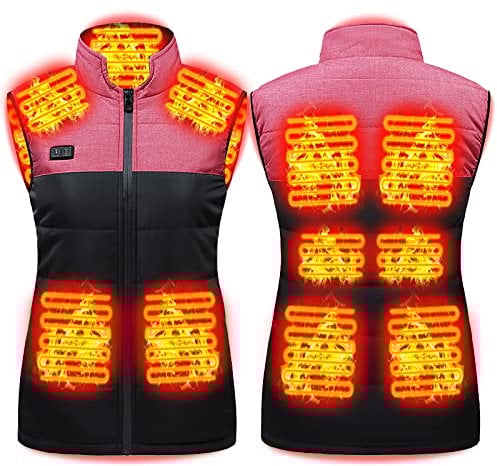Heated Vest for Men Woman, Electric USB Warmer Jacket with 11 Heating Zones, Lightweight Heated Gilet, for Fishing Hunting (UK, Alpha, M, Regular, Regular, Pink)