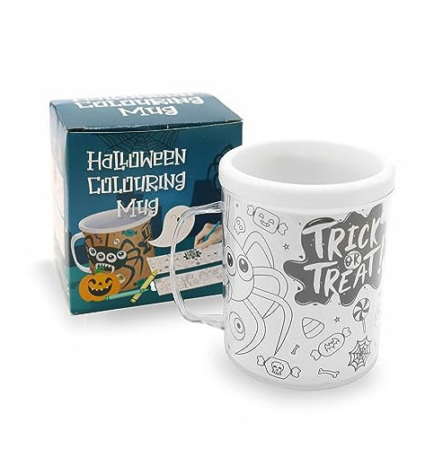 Halloween Games Party Cup Colour Your Own - Pack of 1 - Plastic Mug with 2 Halloween Themed Colouring Sheets - Kids Fun Activity Arts and Crafts Party