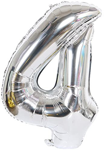 D2D | Party Balloon Zahl 4 XL in Silber - Größe 80 cm - Folienballon - Zahlenballon - Geburtstagsdeko - Helium Ballon