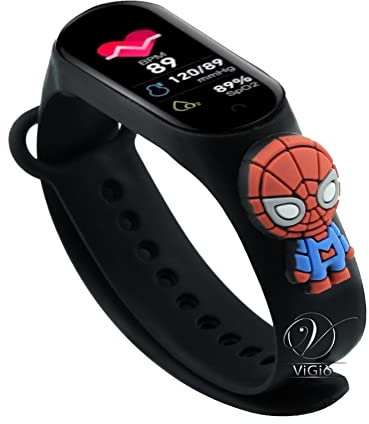 ViGiò Orologio smartwatch bambini super eroi, orologio sport bambini, impermeabile, contapassi, monitor sonno, ricaricabile, utilizzo social, rispondere e effettuare chiamate, cambio tema (nero)