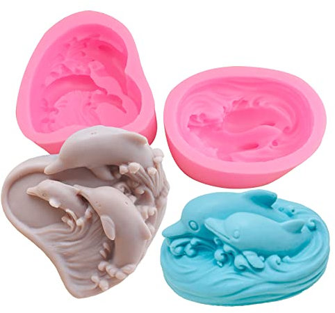 2 x Seifenformen, Delfin-Silikonformen, 3D-Meeresdelfin-Form, Seife, Kerzen, Wachs, Marine, Epoxidharz, Gießen, Polymerton, Kunst, Handwerk, Schokolade, Fondant, Kuchen, Backform, Zuhause, Hochzeit,