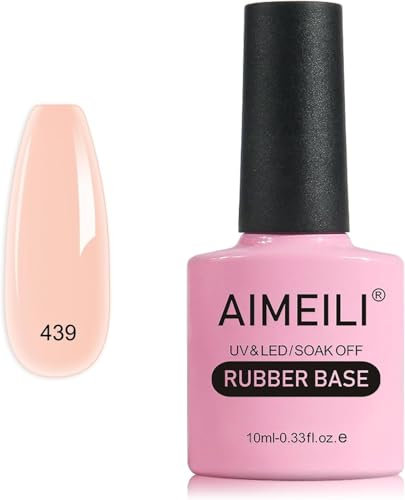 AIMEILI 5 en 1 esmalte de uñas con base de caucho, esmalte de uñas con base transparente empapado en UV/LED, gel adhesivo de strass para uñas - 10ml (439)
