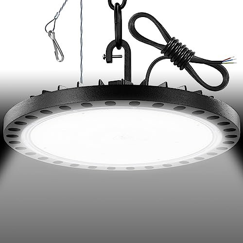 Viugreum UFO LED 300W, Proiettore LED da Esterno 30000LM, Bianco Freddo 6500K, Illuminazione da Officina Impermeabile IP65, UFO LED Industriale con Cordini/Cavi per Garage/Officina/Parcheggi/Palestra