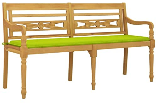 vidaXL Batavia Bank mit Hellgrünem Kissen Gartenbank Gartenmöbel Parkbank Sitzbank Holzbank Balkonbank Terrassenbank 150cm Massivholz Teak