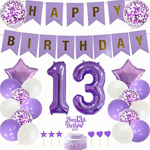 Yunchu Online 13. Geburtstag Dekoration Mädchen Lila Tortendeko Geburtstag Lila White Party Deko 13. Geburtstag Party Deko 13 Geburtstag Mädchen Junge Deko Geschenk 13 jahre Geburtstag Deko Ballon