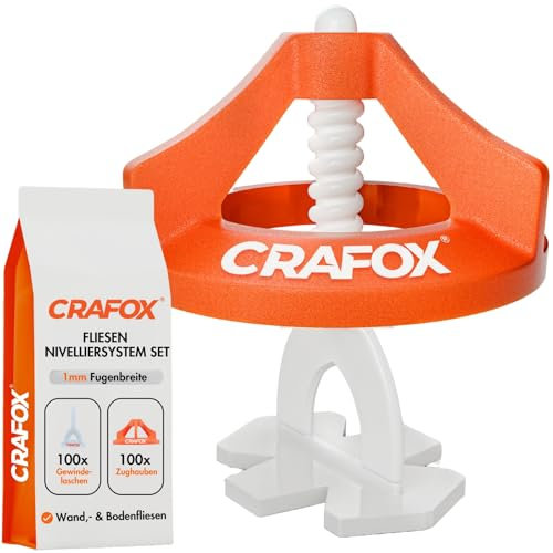 CRAFOX Fliesen Nivelliersystem 1mm Set | 150x Laschen & 100x Hauben | STARTER Set für ein perfektes Fugenbild | Profi Fliesenleger Werkzeug | Fliesen Abstandshalter | keine Fugenkreuze nötig