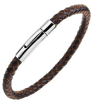 KunBead Jewelry Braided Mens Brown Leather Bracelets for Women with Stainless Steel Clasp Cuff Bangle Birthday Bracelet