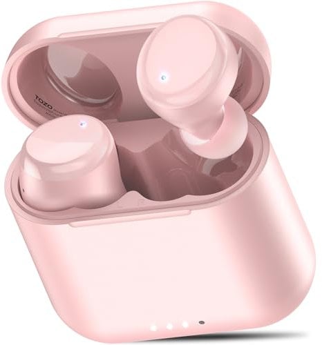 TOZO T6 In-Ear Kopfhörer Kabellos Bluetooth 5.3 mit ENC Noise Cancelling, 50 Std. Wiedergabe, Tiefer Bass, IPX8 Wasserdicht, Ladeetui, Touch und App-Steuerung - Roségold