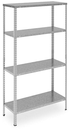 Relaxdays Scaffale in Acciaio Zincato, 150x75x30 cm, con 4 Ripiani ad Alta Portata 160 kg, per Garage e Cantina, Argento, Fibra di Legno